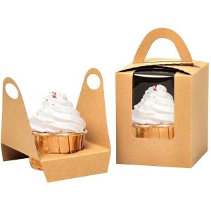 50 sets of Kraft Brown Cupcake Box with handle and 1 Cupcake Holder($1.10 each set)